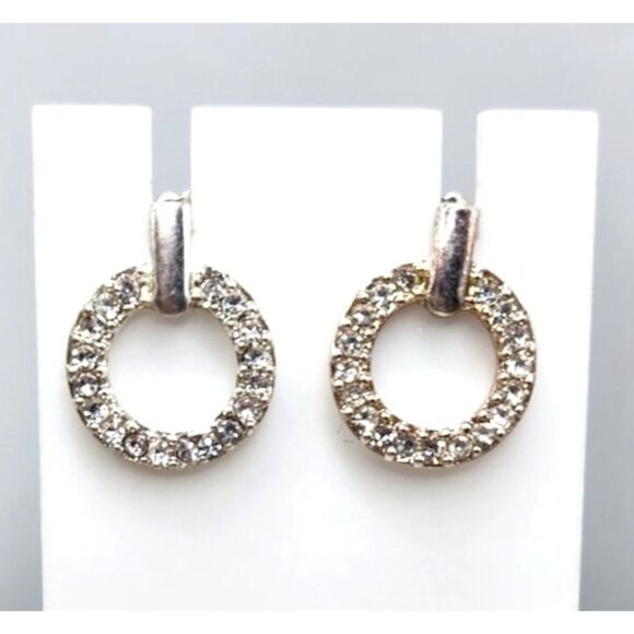 Silver Tone Rhinestone Circle Earrings - Picture 1 of 2